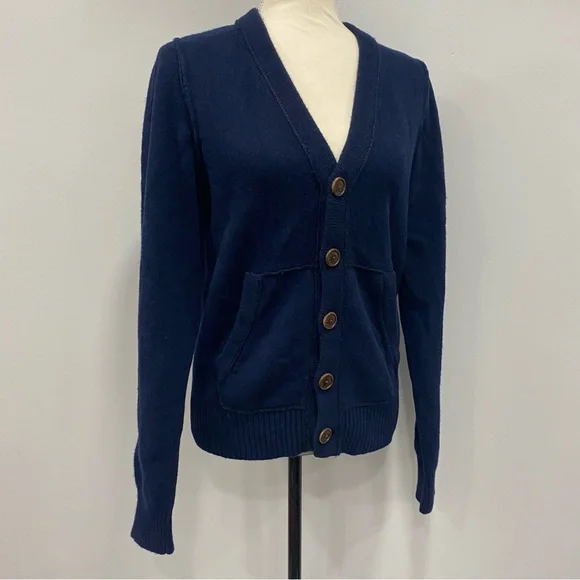 A&F Women’s M Navy Blue Grandpa Cardigan Knit Sweater Wool Cashmere Warm Winter - Picture 5 of 16